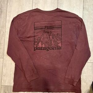 Burgundy Patagonia long‎ sleeve shirt with mountain graphic MEN SIZE XL